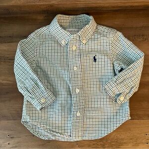 Ralph Lauren Green blue Button Down Collar shirt little boy size 9 month